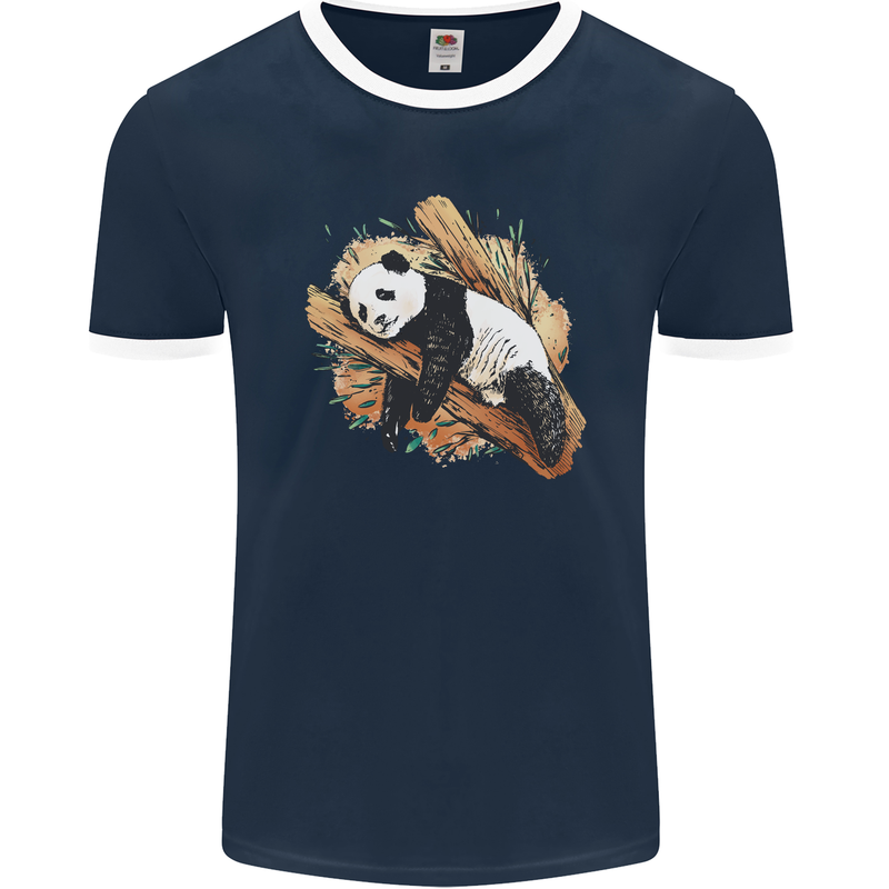 A Sleeping Panda Bear Ecology Animals Mens Ringer T-Shirt FotL Navy Blue/White
