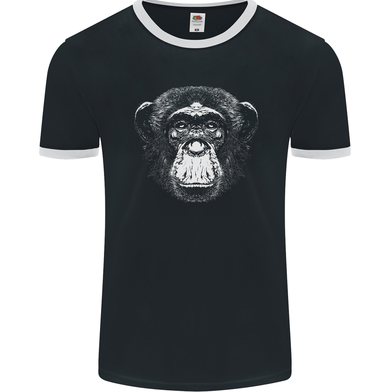 Monkey Face Chimpanzee Mens Ringer T-Shirt FotL Black/White