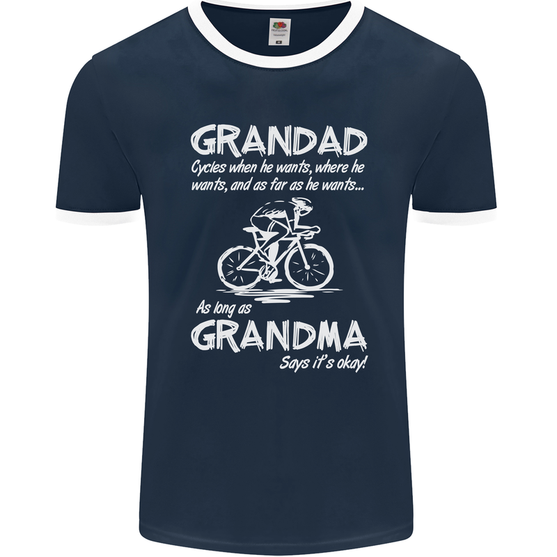 Grandad Cycles When He Wants Cycling Bike Mens Ringer T-Shirt FotL Navy Blue/White