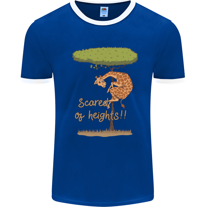 Scared of Heights Funny Giraffe Acrophobia Mens Ringer T-Shirt Royal Blue/White