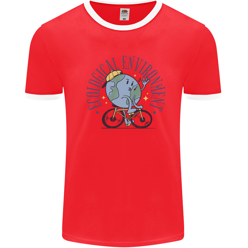 Ecological Environment Climate Change Cycling Mens Ringer T-Shirt Red/White