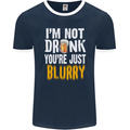 Not Drunk You're Blurry Funny Beer Alcohol Mens Ringer T-Shirt FotL Navy Blue/White