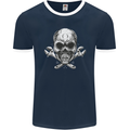 Spanner Skull Mechanic Biker Mens Ringer T-Shirt FotL Navy Blue/White