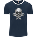 Spanner Skull Mechanic Biker Mens Ringer T-Shirt FotL Navy Blue/White