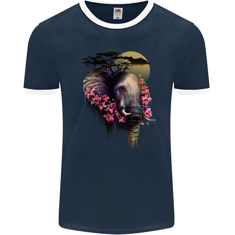 African Elephant Ecology Mens Ringer T-Shirt FotL Navy Blue/White