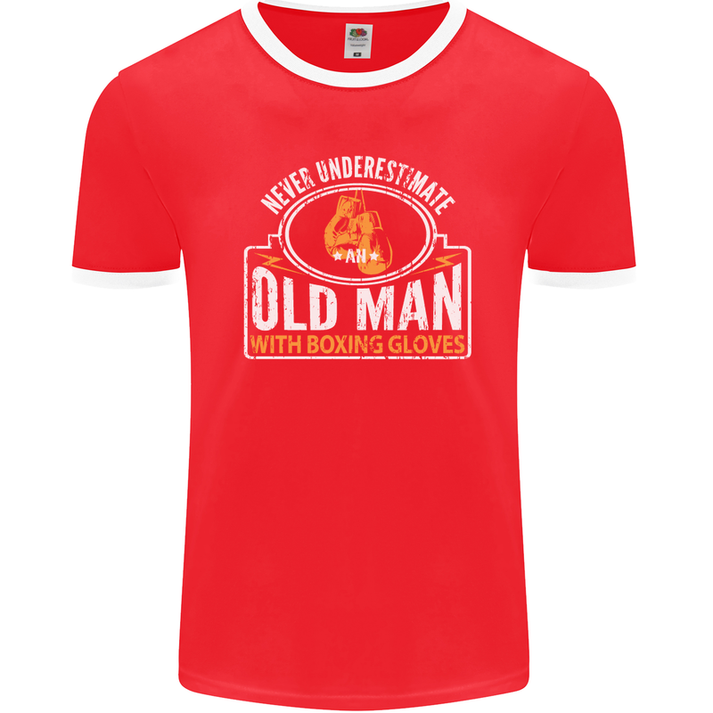 An Old Man With Boxing Gloves Funny Boxer Mens Ringer T-Shirt FotL Red/White