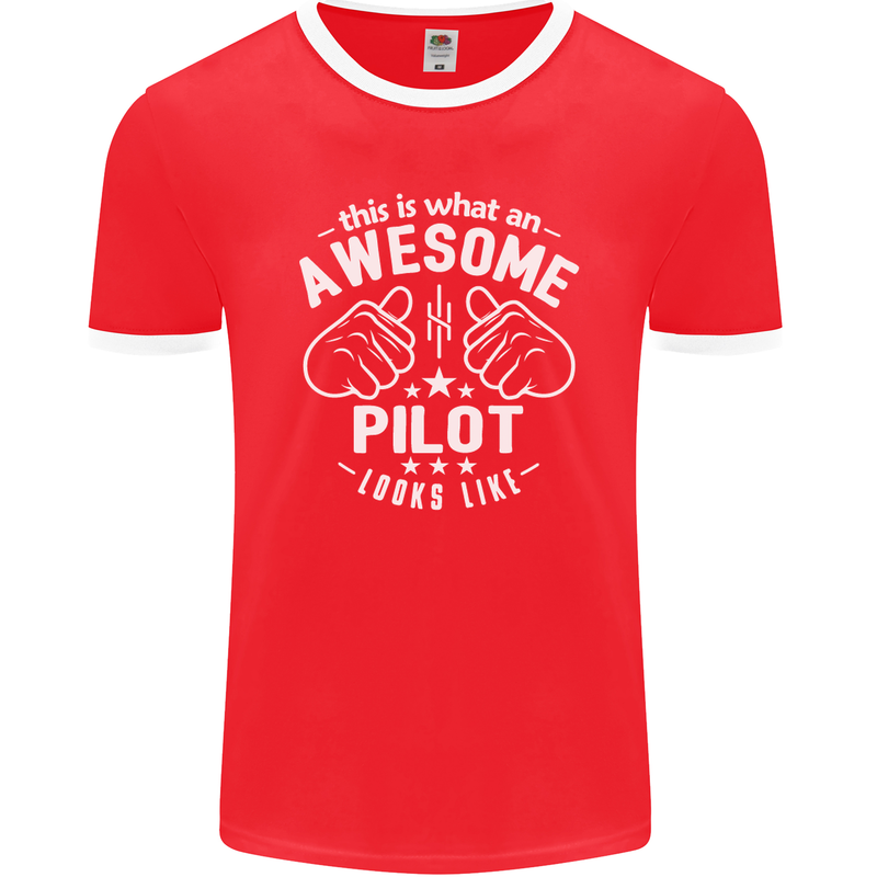 This Is What an Awesome Pilot Looks Like Mens Ringer T-Shirt FotL Red/White