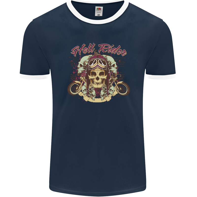 Hell Riders Motorcycle Motorbike Biker Mens Ringer T-Shirt FotL Navy Blue/White