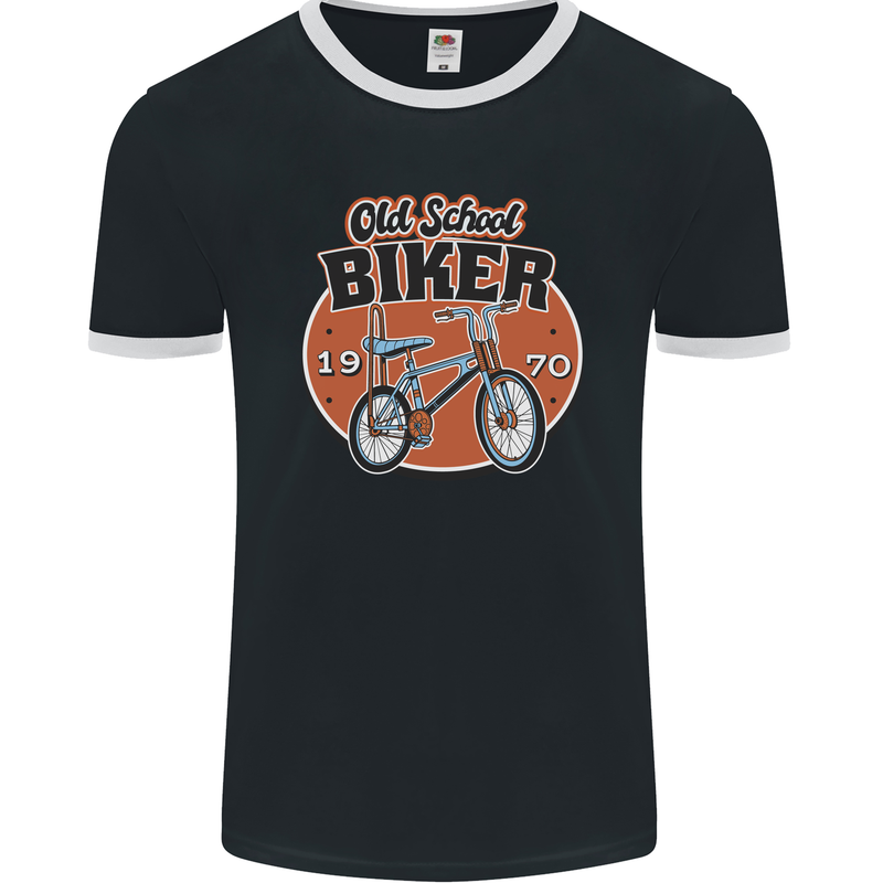 Old School Biker Bicycle Chopper Cycling Mens Ringer T-Shirt FotL Black/White