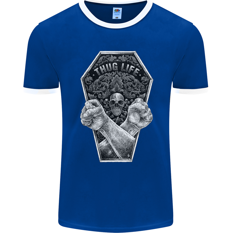 Thug Life Skulls Mens Ringer T-Shirt FotL Royal Blue/White