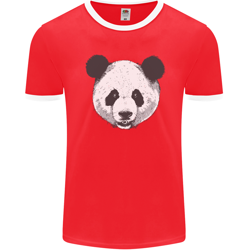 A Panda Bear Face Mens Ringer T-Shirt FotL Red/White