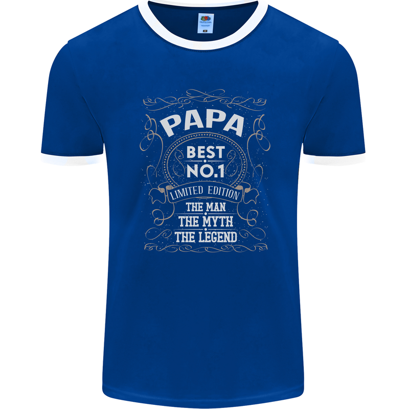 Father's Day No 1 Papa Man Myth Legend Mens Ringer T-Shirt FotL Royal Blue/White