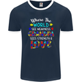 Autism Grandpa Sees Love Strength Autistic Mens Ringer T-Shirt FotL Navy Blue/White