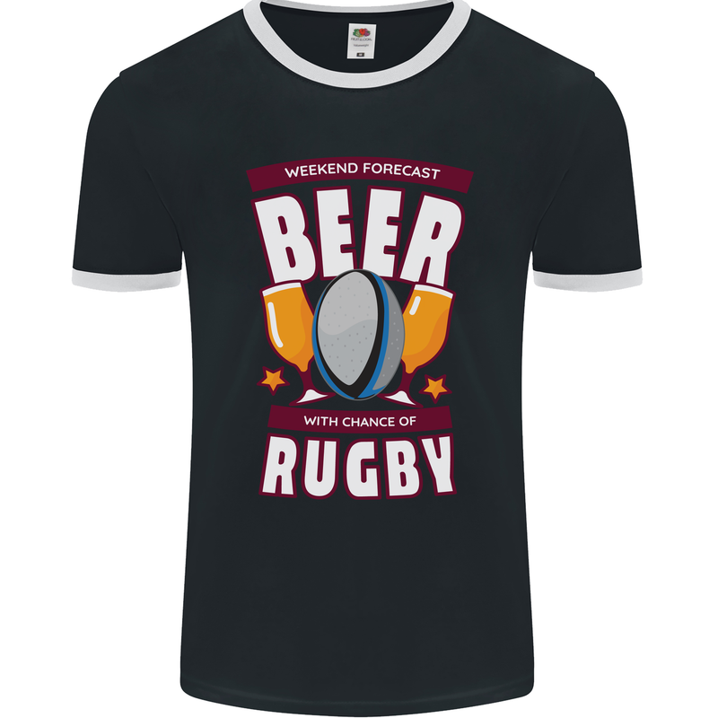 Weekend Forecast Beer Alcohol Rugby Funny Mens Ringer T-Shirt FotL Black/White