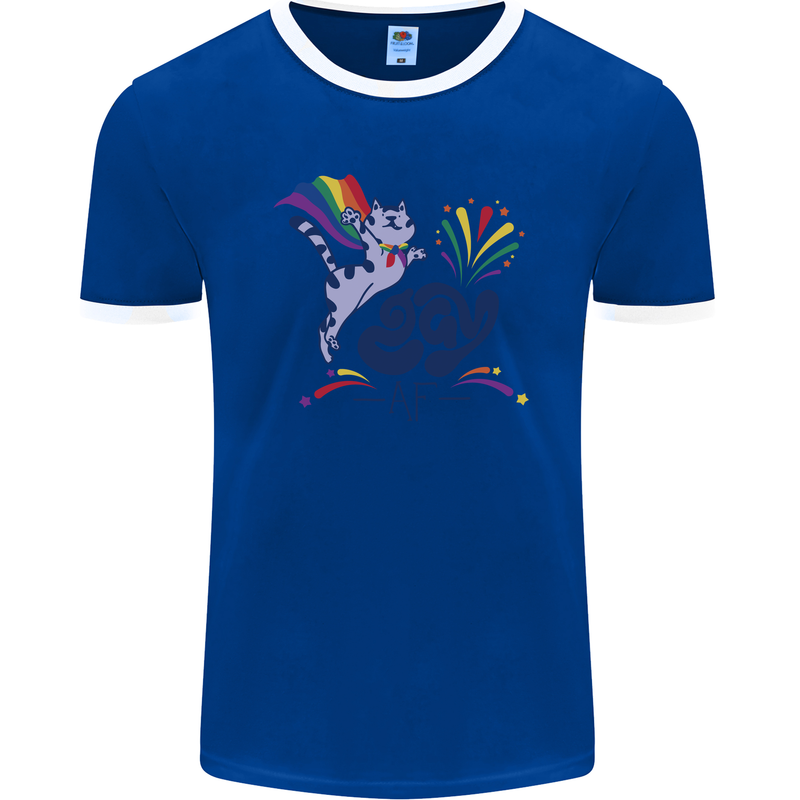 Cat Gay AF LGBT Gay Pride Mens Ringer T-Shirt FotL Royal Blue/White