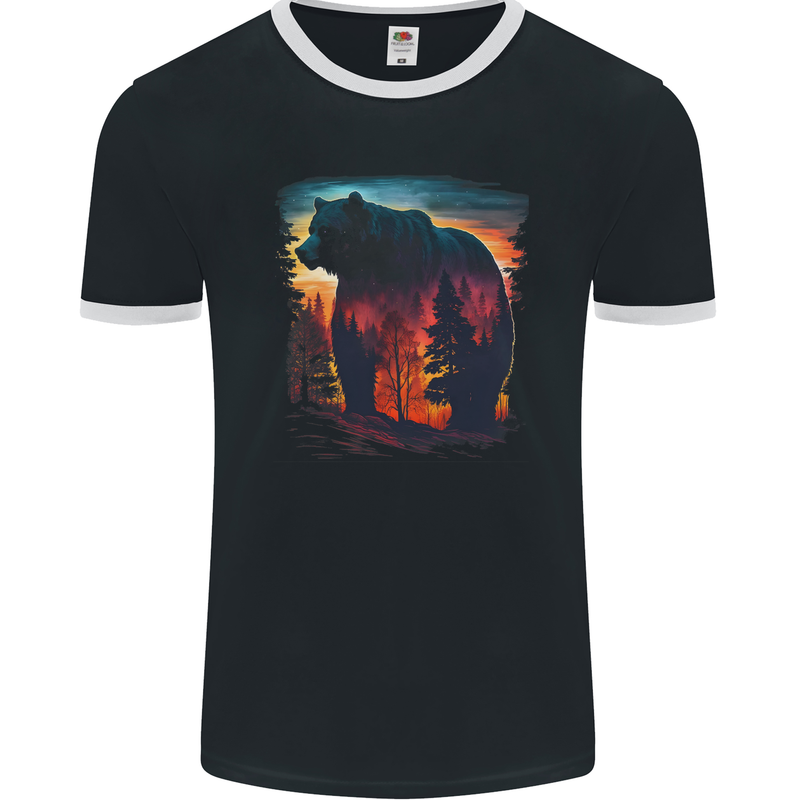 Mythical Grizzly Bear in the Forest Mens Ringer T-Shirt FotL Black/White