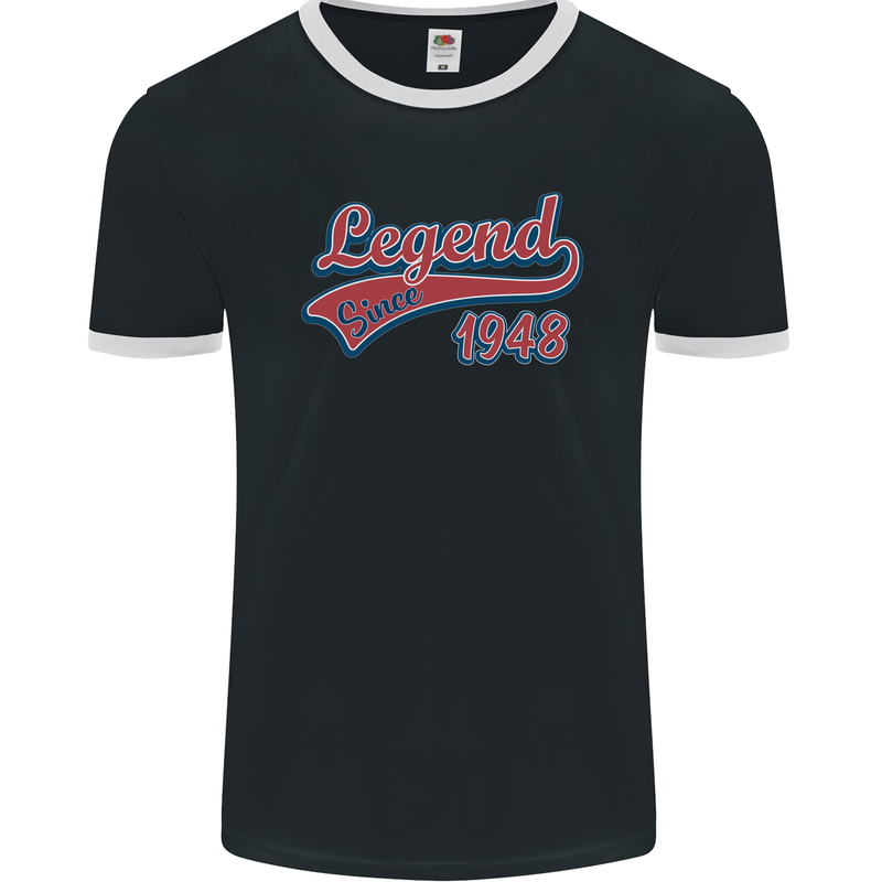 Legend Since 75th Birthday 1948 Mens Ringer T-Shirt FotL Black/White