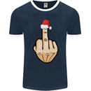Bah Humbug Finger Flip Funny Christmas Rude Mens Ringer T-Shirt FotL Navy Blue/White
