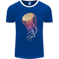 Colourful Jellyfish Ocean Life Mens Ringer T-Shirt FotL Royal Blue/White