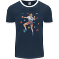 Female Rock Climber Climbing Wall Mens Ringer T-Shirt FotL Navy Blue/White