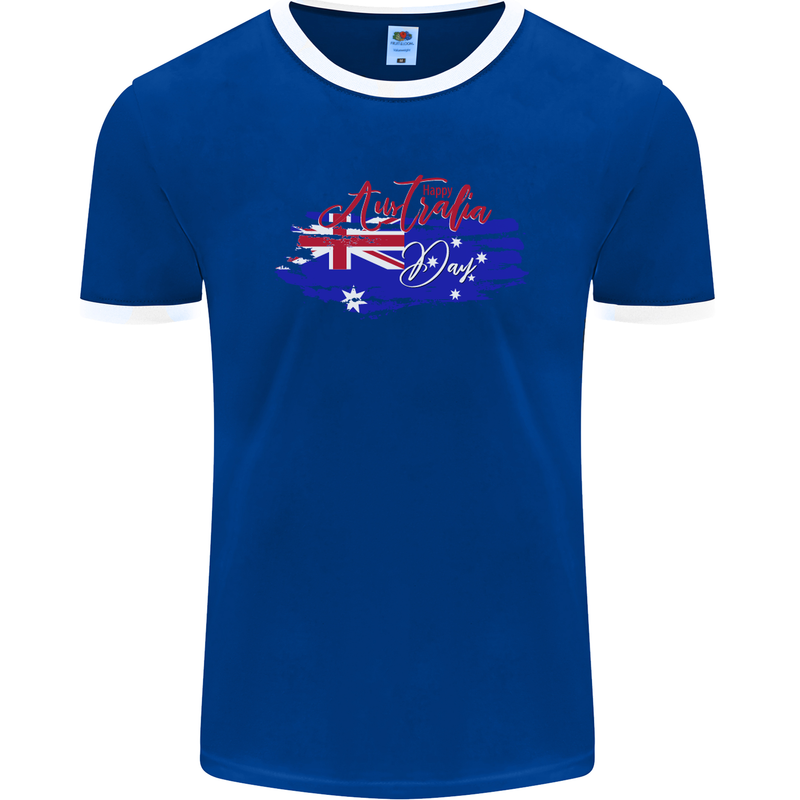 Happy Australia National Day Flag Mens Ringer T-Shirt FotL Royal Blue/White