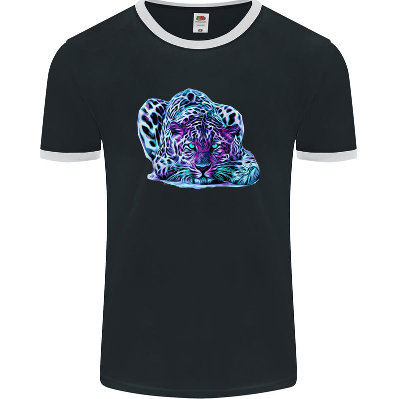 Cololurful Leopard Wild Cat Panther Mens Ringer T-Shirt FotL Black/White