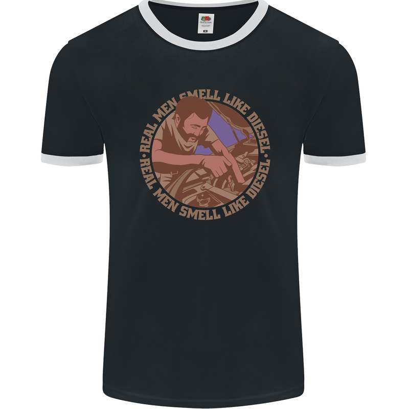 Mechanic Real Men Smell Like Diesel Mens Ringer T-Shirt FotL Black/White