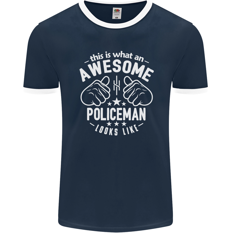 An Awesome Policeman Looks Like Mens Ringer T-Shirt FotL Navy Blue/White