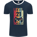 21st Birthday 21 Year Old Level Up Gamming Mens Ringer T-Shirt FotL Navy Blue/White