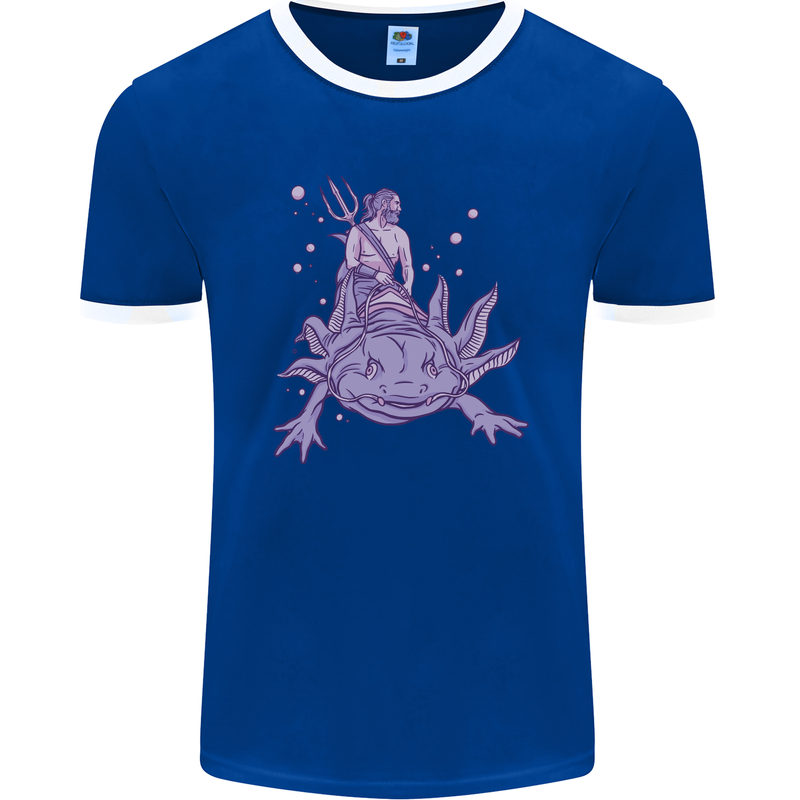 Poseidon Riding an Axaloti Mens Ringer T-Shirt FotL Royal Blue/White