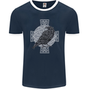 Odin Celtic Raven Viking Tattoo Cross Runic Mens Ringer T-Shirt FotL Navy Blue/White