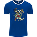 Broken Skull With Roses & Raven Mens Ringer T-Shirt FotL Royal Blue/White