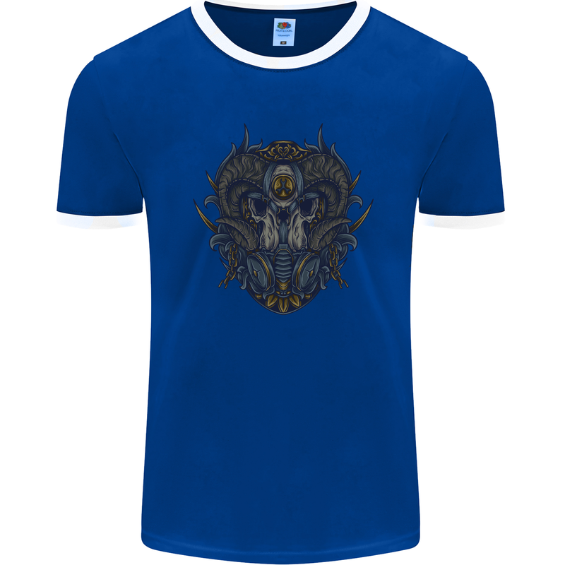 Ram Skull With Respirator Mens Ringer T-Shirt FotL Royal Blue/White