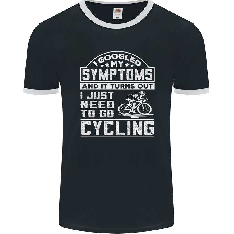 Cycling I Googled My Symptoms Cyclist Funny Mens Ringer T-Shirt FotL Black/White