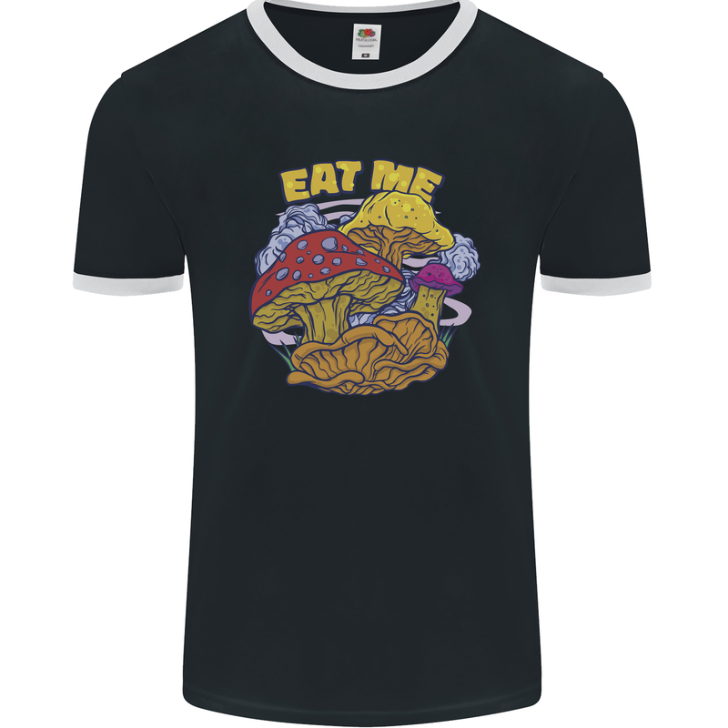 Eat Me Mushroom Fungi Mycology Mens Ringer T-Shirt FotL Black/White