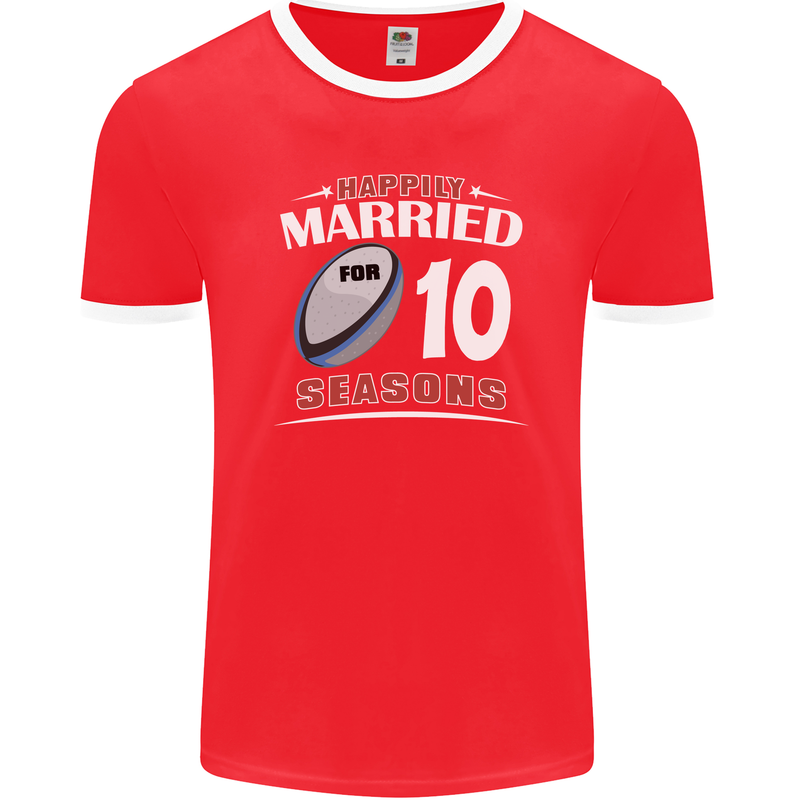 10 Year Wedding Anniversary 10th Rugby Mens Ringer T-Shirt FotL Red/White