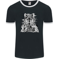 Motorbike Wolf Biker Motorcycle Motorbike Mens Ringer T-Shirt FotL Black/White