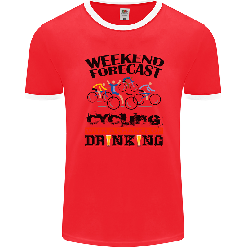 Weekend Forecast Cycling Cyclist Bicycle Mens Ringer T-Shirt FotL Red/White