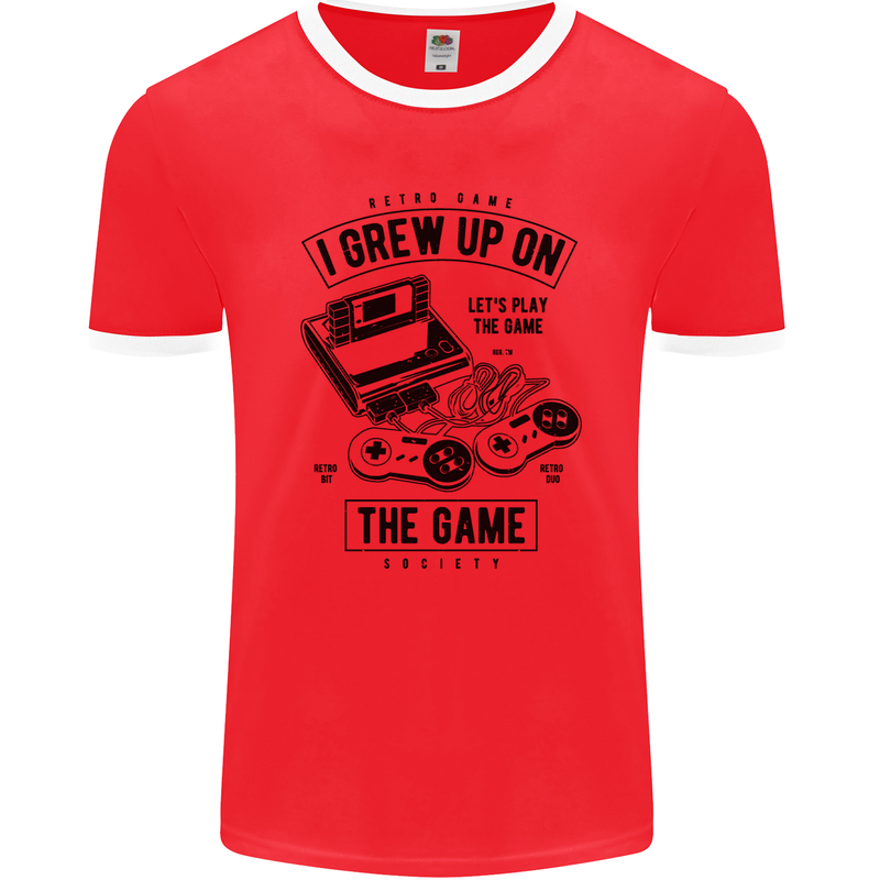 I Grew up on the Gamer Funny Gaming Mens Ringer T-Shirt FotL Red/White