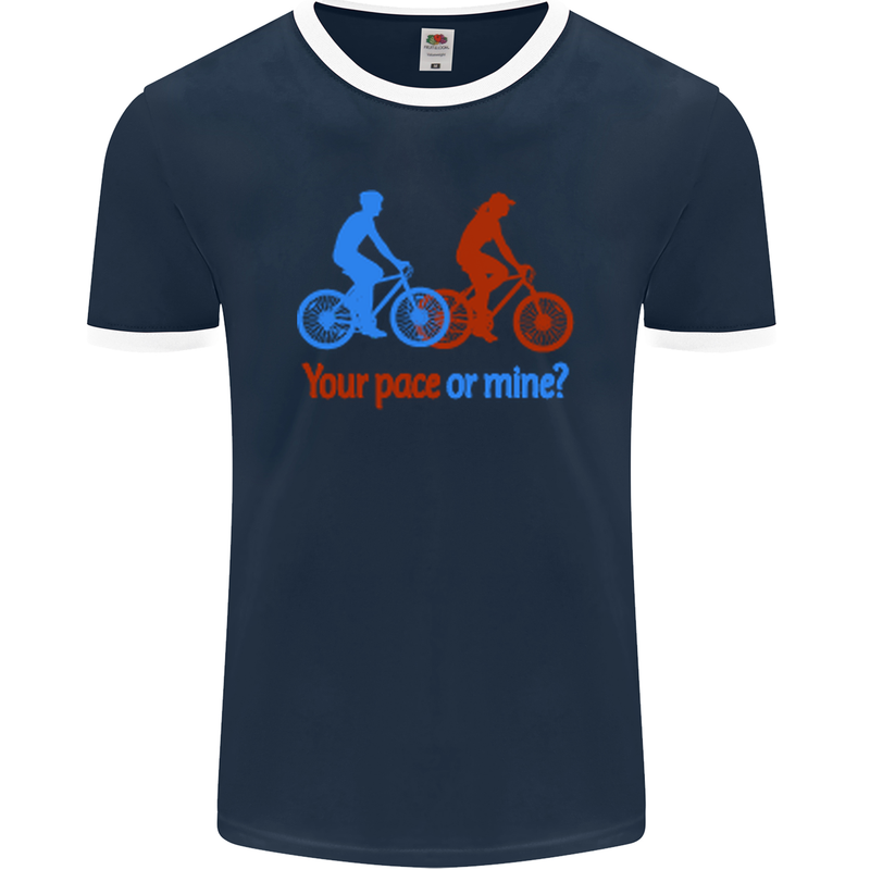 Your Pace or Mine Funny Cycling Cyclist Mens Ringer T-Shirt FotL Navy Blue/White