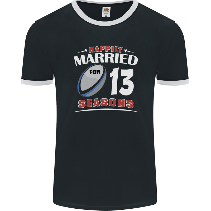 13 Year Wedding Anniversary 13th Rugby Mens Ringer T-Shirt FotL Black/White