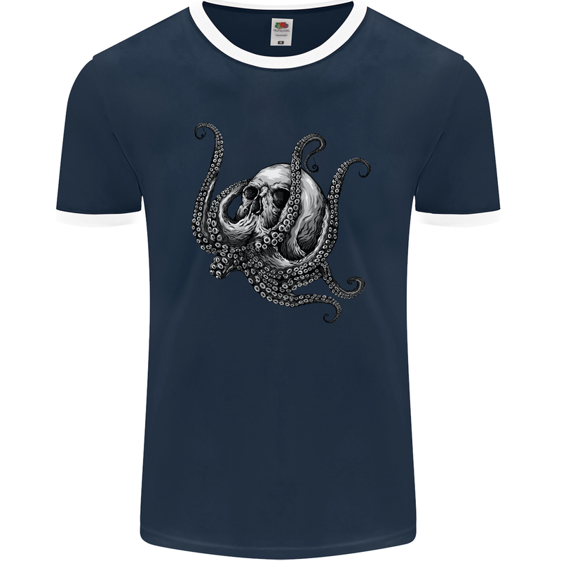 Cthulhu Skull Mens Ringer T-Shirt FotL Navy Blue/White