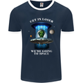 Get in Loser Funny Alien UFO Mens Ringer T-Shirt FotL Navy Blue/White