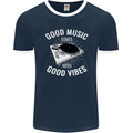 Good Music Vibes DJ Decks Vinyl Turntable Mens Ringer T-Shirt FotL Navy Blue/White