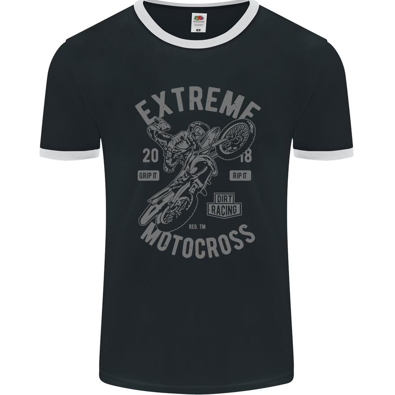 Extreme Motocross Motorbike Motox Mens Ringer T-Shirt FotL Black/White