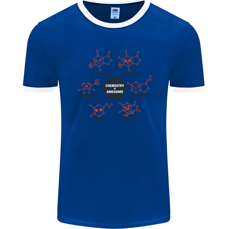 Chemistry is Awesome Alcohol Chocolate Love Mens Ringer T-Shirt FotL Royal Blue/White