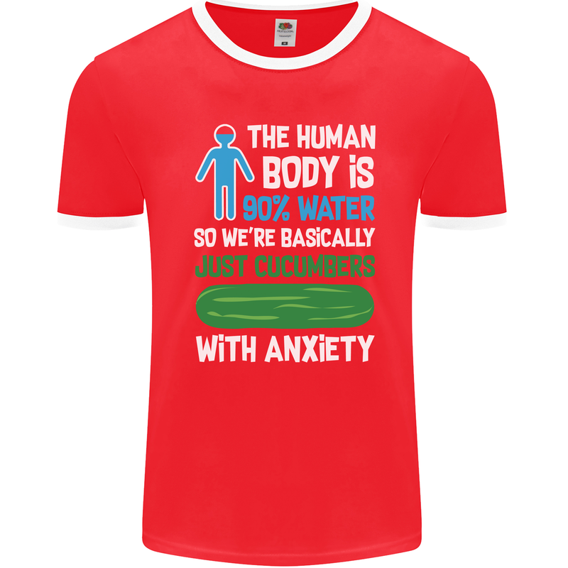 We're Basically Cucumbers With Anxiety Mens Ringer T-Shirt FotL Red/White