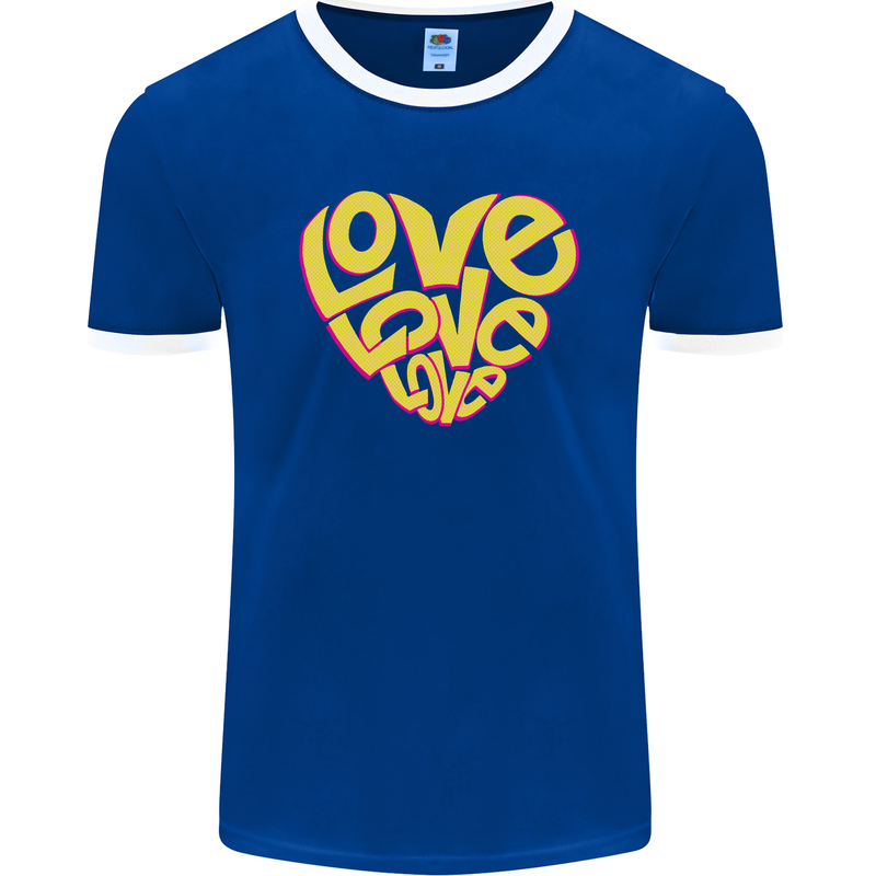 Love Word Art Heart Shape Anti-War Hippy Mens Ringer T-Shirt FotL Royal Blue/White