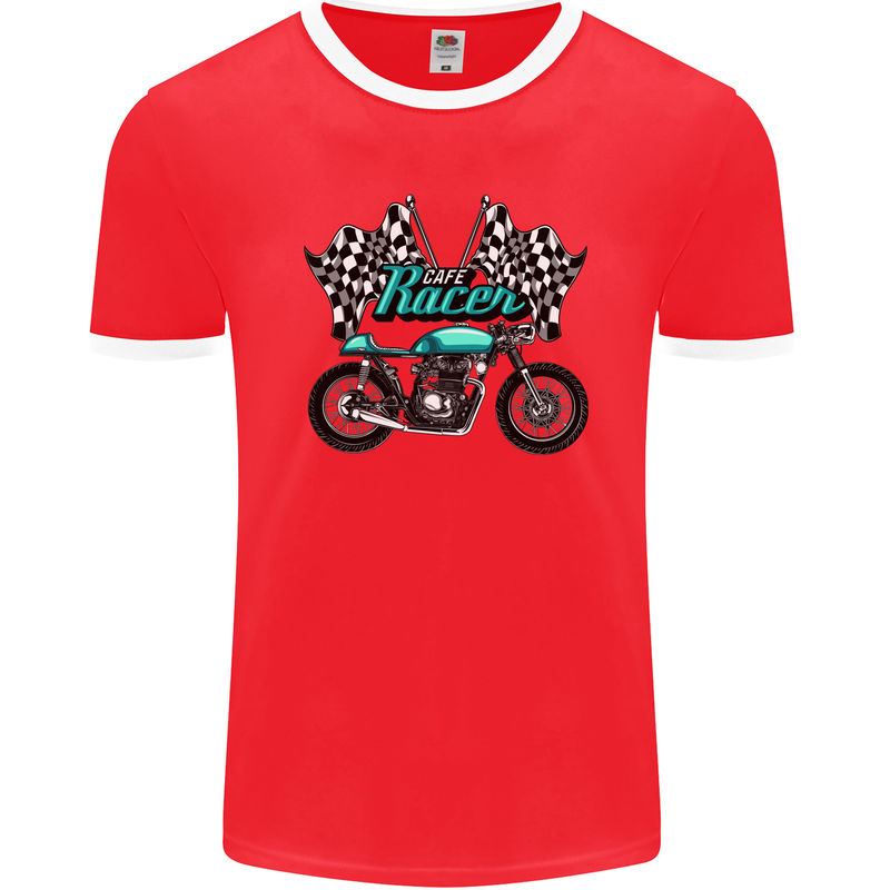 Cafe Racer Biker Motorcycle Motorbike Mens Ringer T-Shirt FotL Red/White