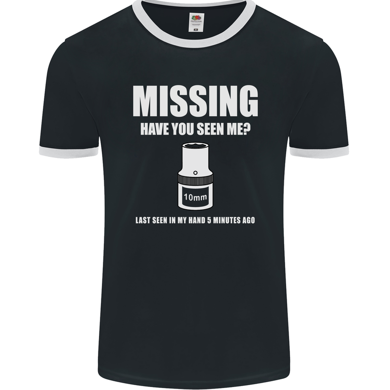 Missing 10 mm Socket Funny Plumer Mechanic Mens Ringer T-Shirt FotL Black/White